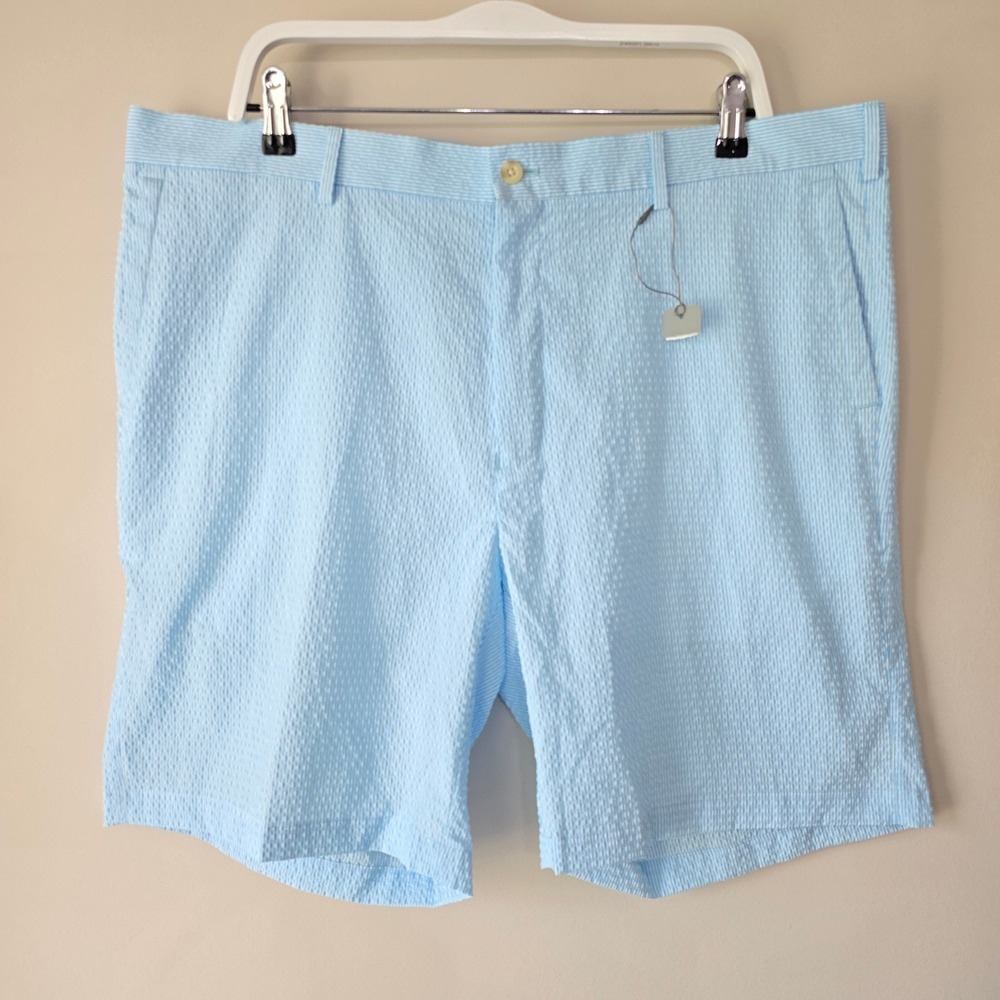 Peter Millar Featherweight Seersucker Shorts Mens 40 Light Blue Striped Golf